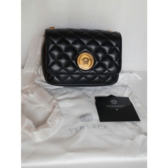VERSACE Black Quilted Calfskin Leather Medusa Crossbody Bag $2200 NEW WITH TAGS - Picture 2 of 16